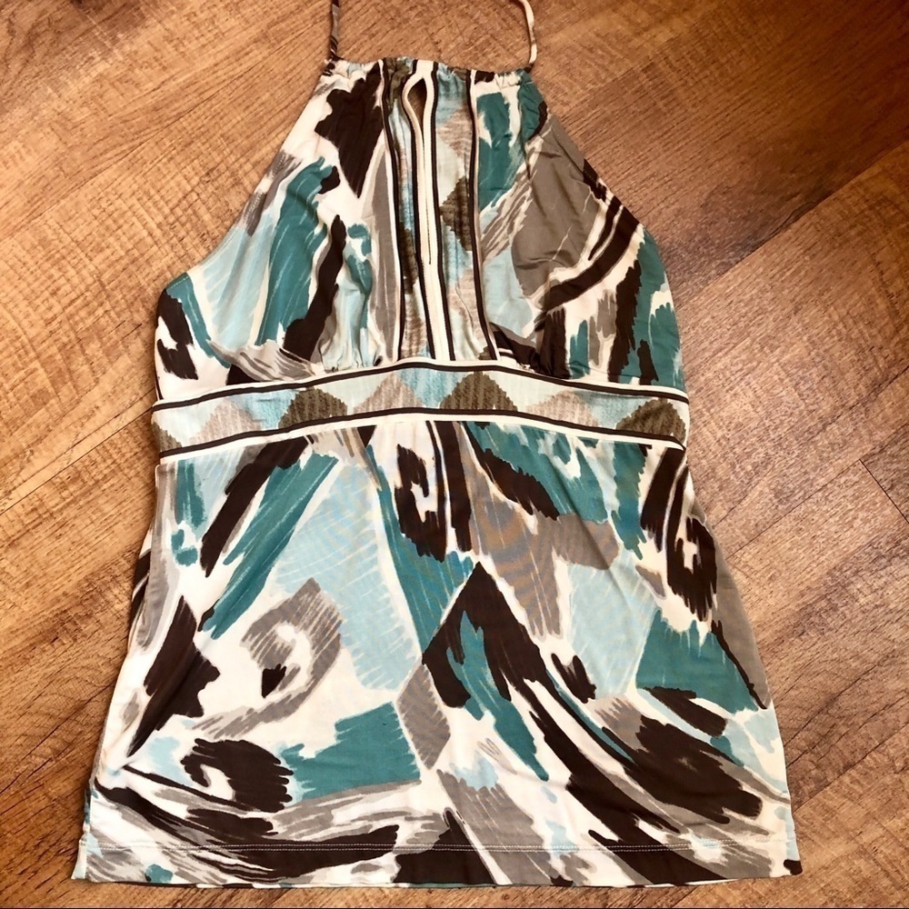Teal and chocolate brown halter top.  Medium